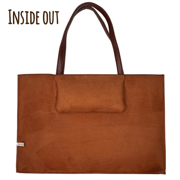 ❌SOLD❌ Vince Camuto Vegan Pebbled Faux Leather Tote Laptop Bag Brown Black - Picture 13 of 17